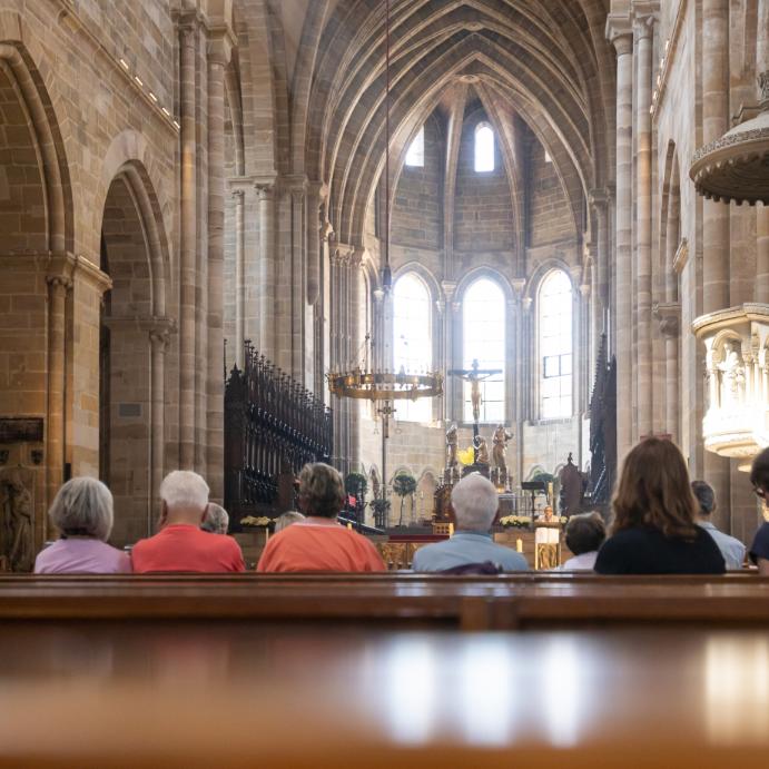 Der 'Moment am Mittag im Bamberger Dom' steht in den kommenden Wochen unter dem Thema 'Innehalten für die Schöpfung'. Dr. Birgit Kastner, Leiterin der Hauptabteilung Kunst und Kultur des Erzbistums Bamberg, hat die Reihe eröffnet und den Beginn der päpstlichen Enzyklika 'Laudato si' – Über die Sorge für das gemeinsame Haus' verlesen.